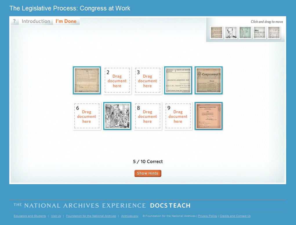 DocsTeach Legislative Process lesson DocsTeach Legislative Process lesson screen shot