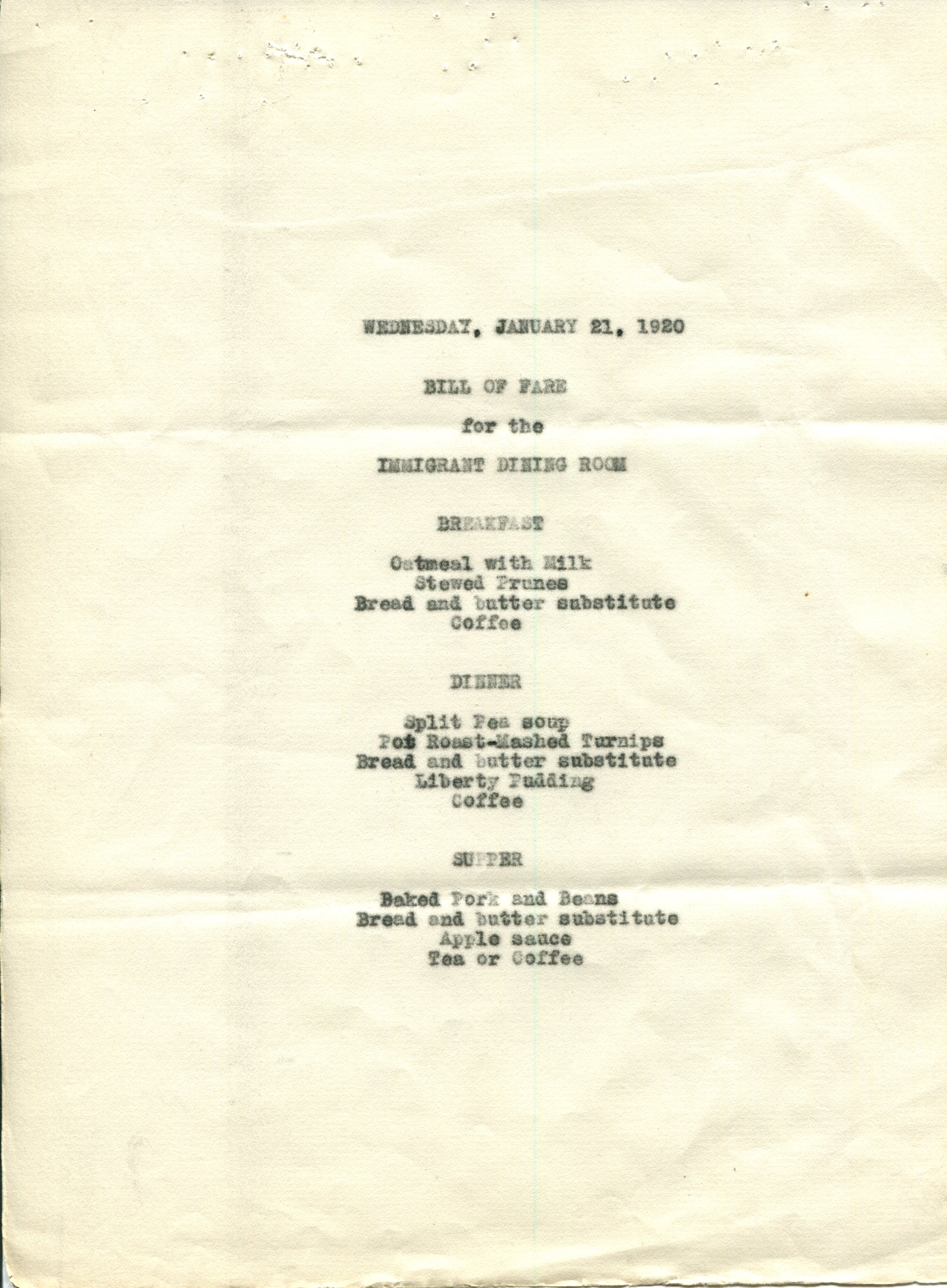 Ellis Island Menu