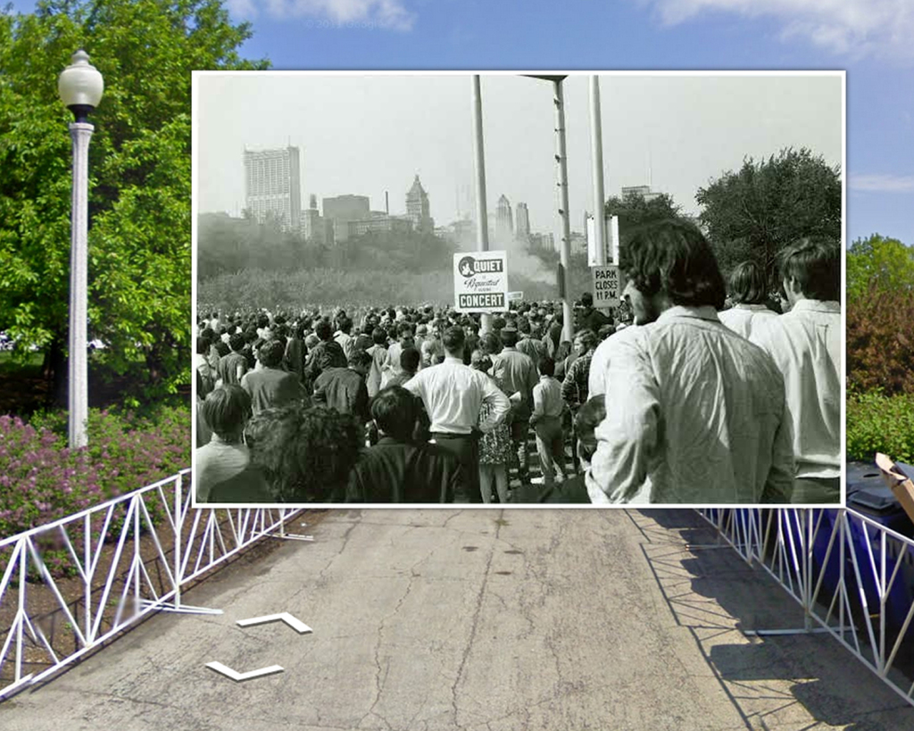 Thousands of protestors gathered in Grant Park for the National Mobilization Committee to End the War in Vietnam (MOBE) rally on August 28, 1968