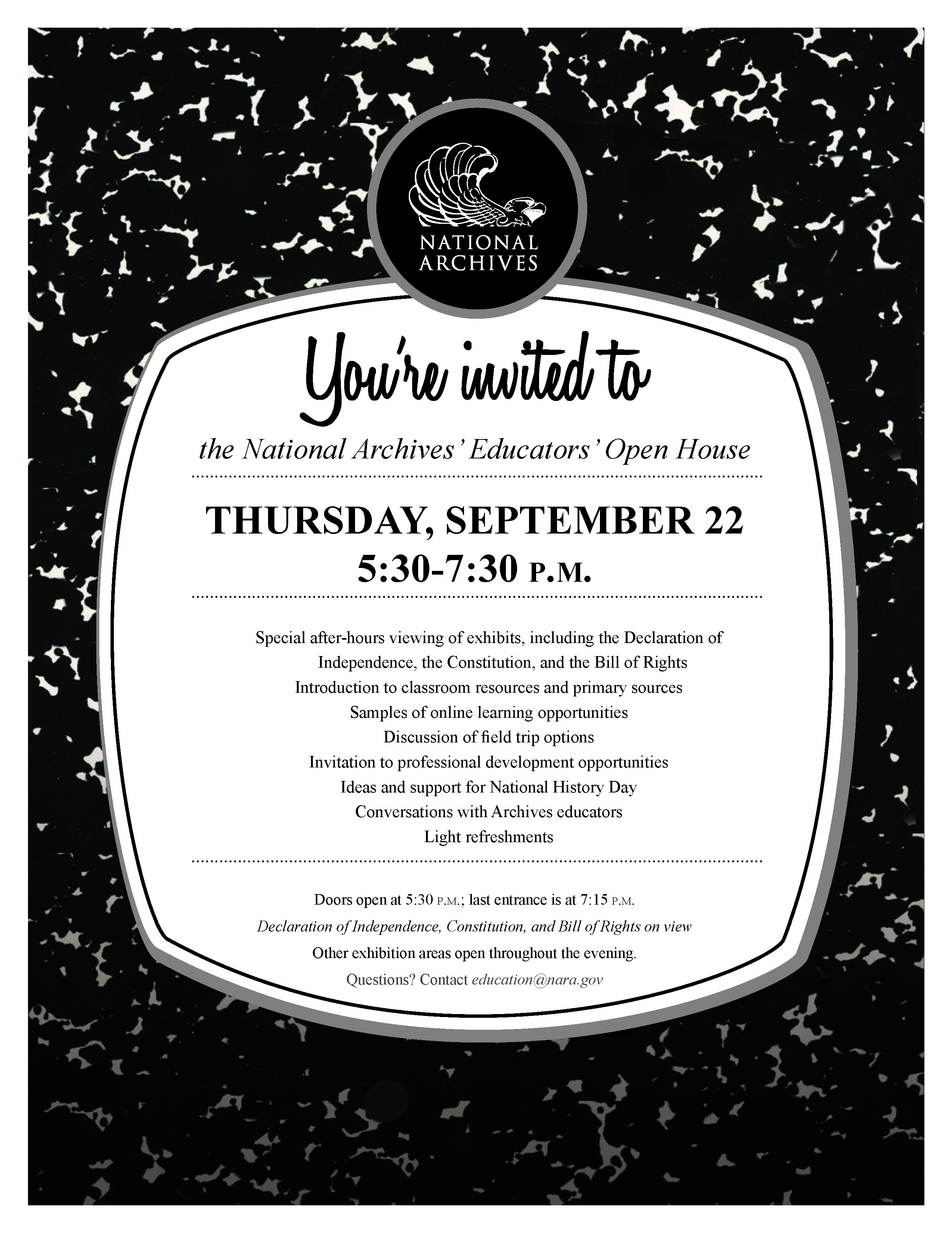 Education Open House on Thursday, September 22, 5:30-7:30pm