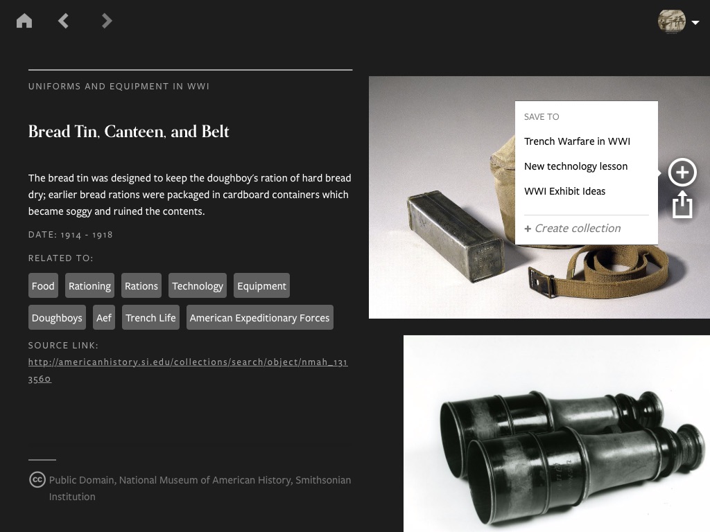 Items in the WWI app