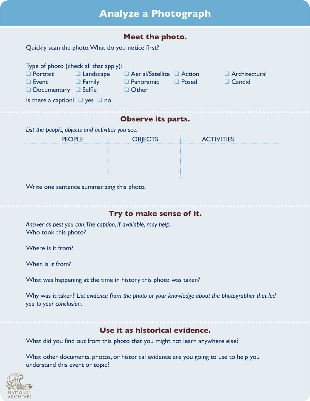 Photo Analysis Worksheet