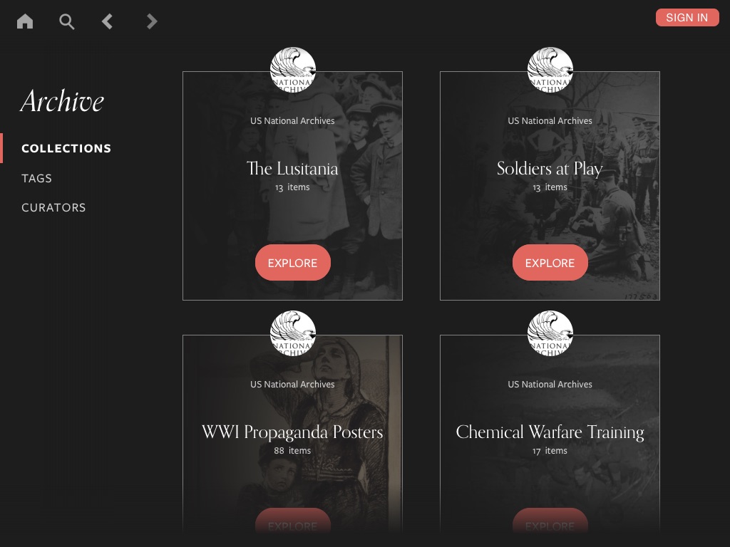 Collections within the app.