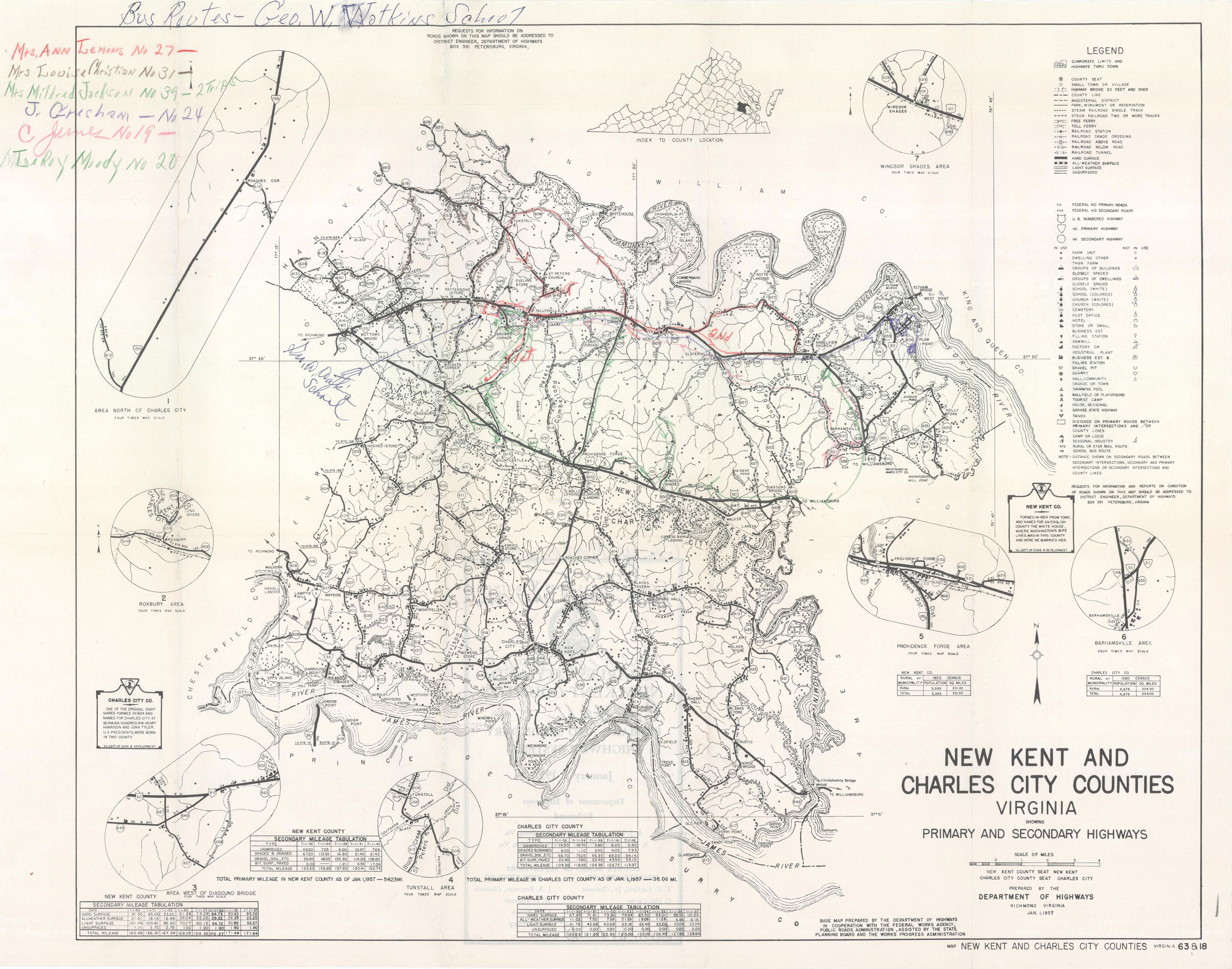 Annotated Map of Bus Routes for George W. Watkins School