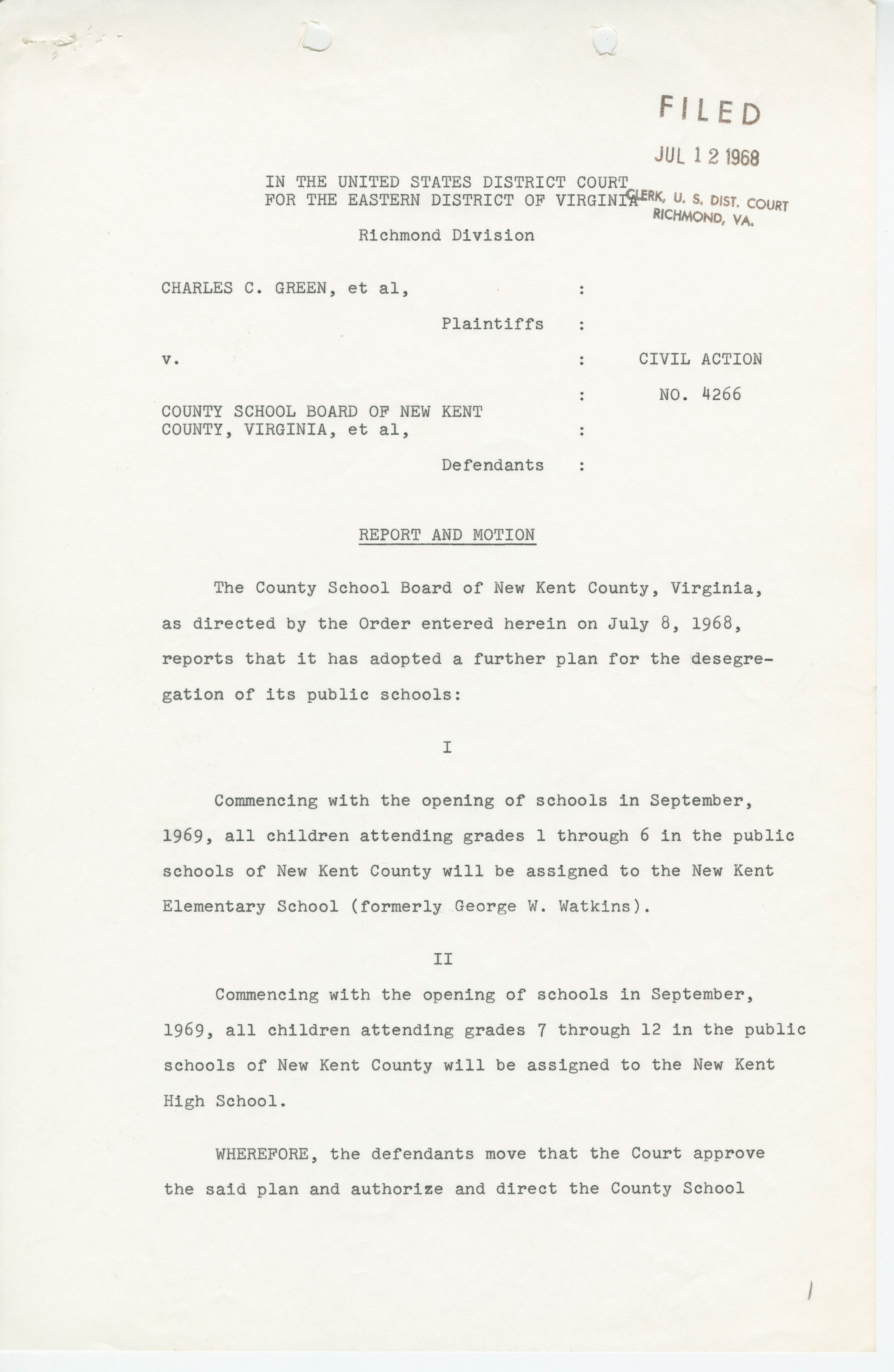 Report and Motion of July 1968