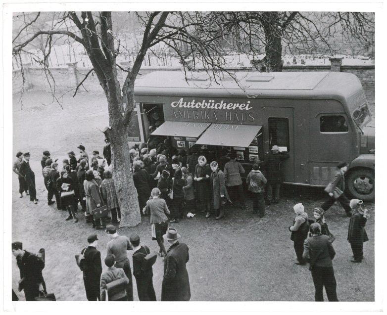 Residents Visit a Bookmobile in Mannheim, Germany