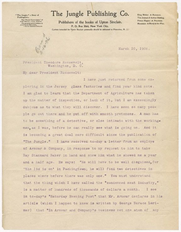 Letter to President Theodore Roosevelt